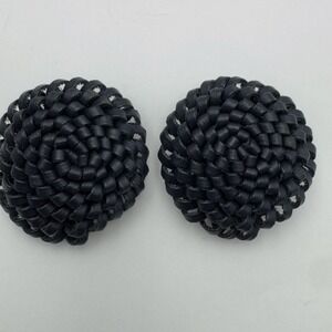 MUSI SHOE CLIPS Pair Genuine Vintage Navy Blue Round Looped Design 2"x2" Leather